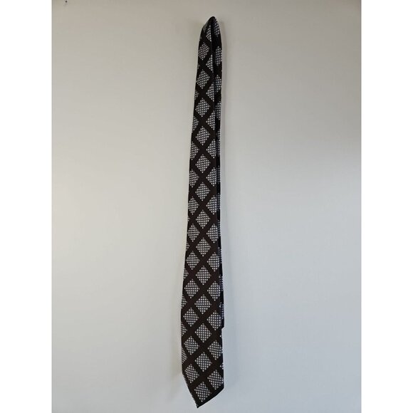 Brown/White Dots Checkered Pattern Neck Tie, 3.75'' x 58'' - Picture 2 of 4